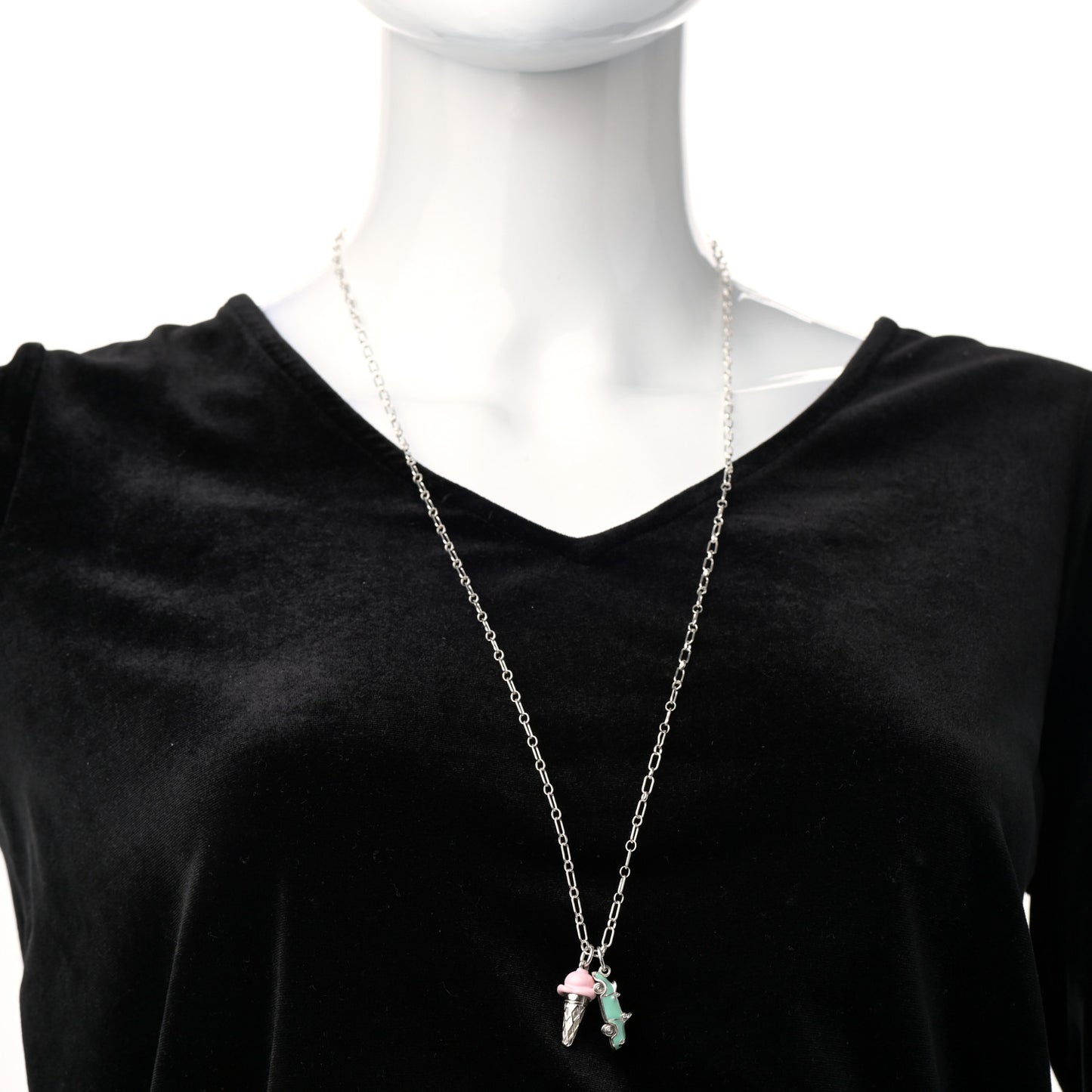 Sterling Silver Enamel Ice Cream Cone & Car Charm Necklace