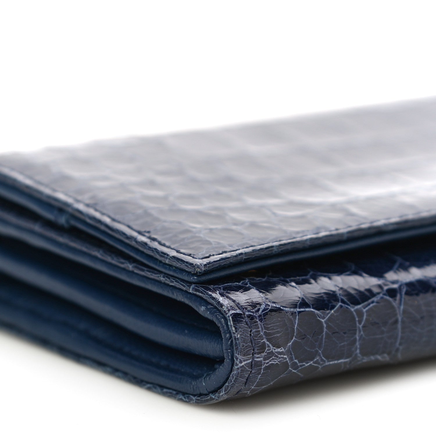 Miu Miu Patent Crocodile Embossed Saint Cocco Lux Continental Flap Wallet Bluette 8 of 18