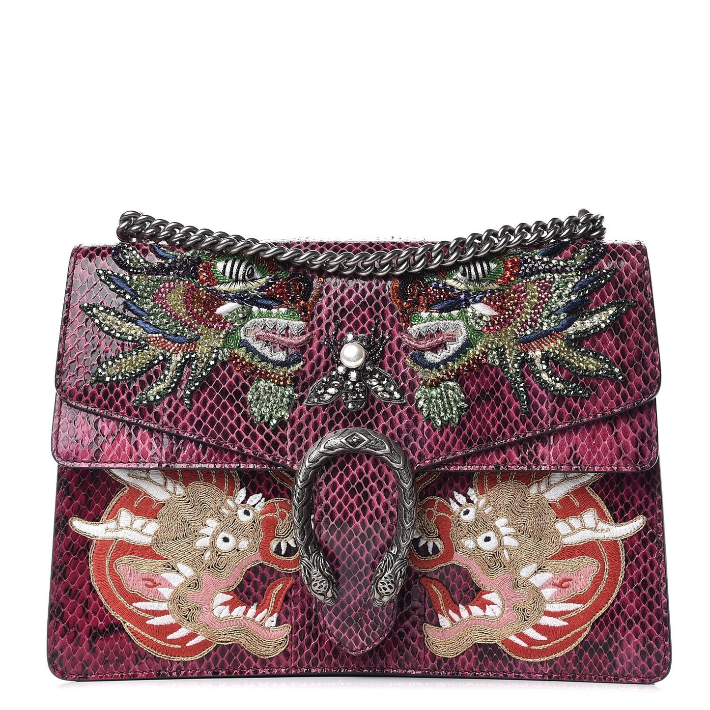 Elaphe Dragon Embroidered Medium Dionysus Shoulder Bag Violet Cyclamen Multicolor
