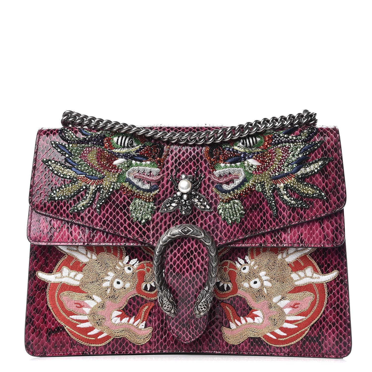 Gucci Elaphe Dragon Embroidered Medium Dionysus Shoulder Bag Violet Cyclamen Multicolor 1 of 9
