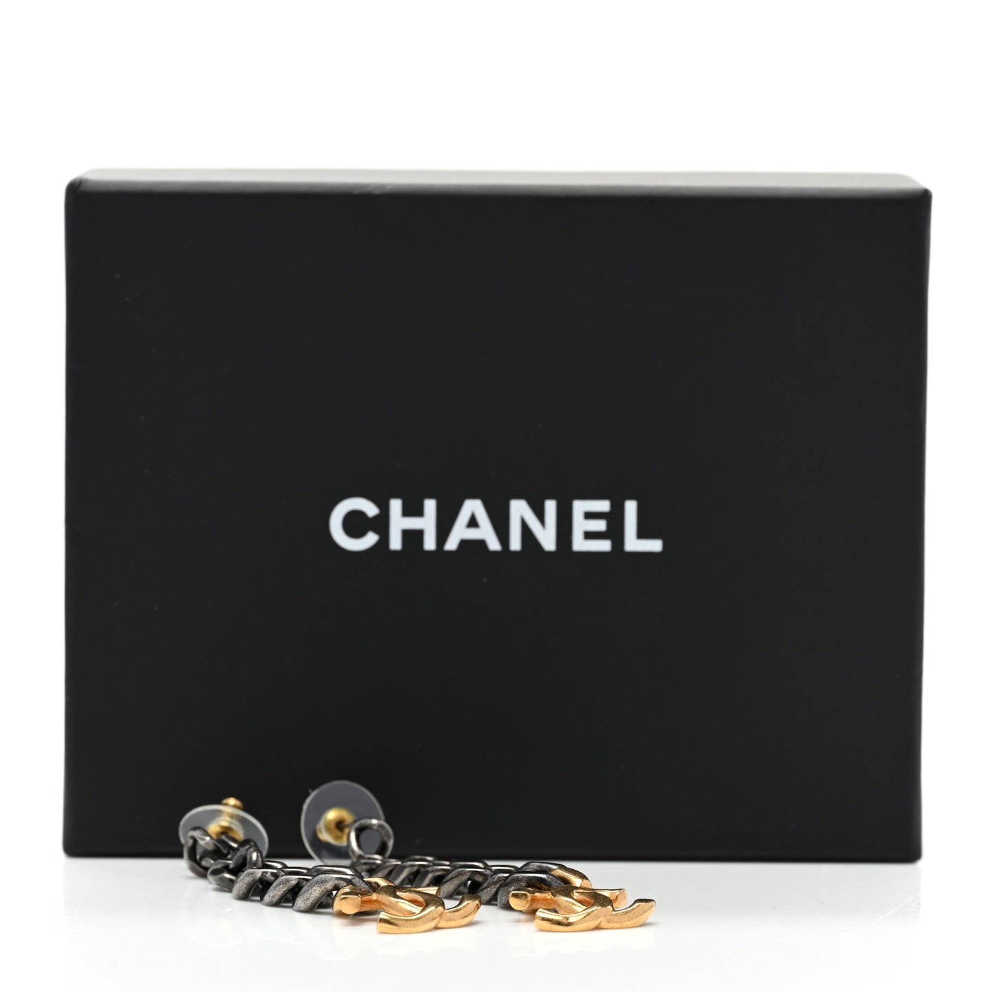 Metal CC Pick Drop Earrings Ruthenium Gold