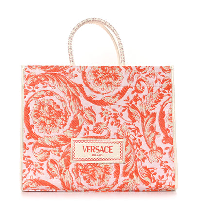 Versace Raffia Barocco Large Athena Tote Coral 1 of 9