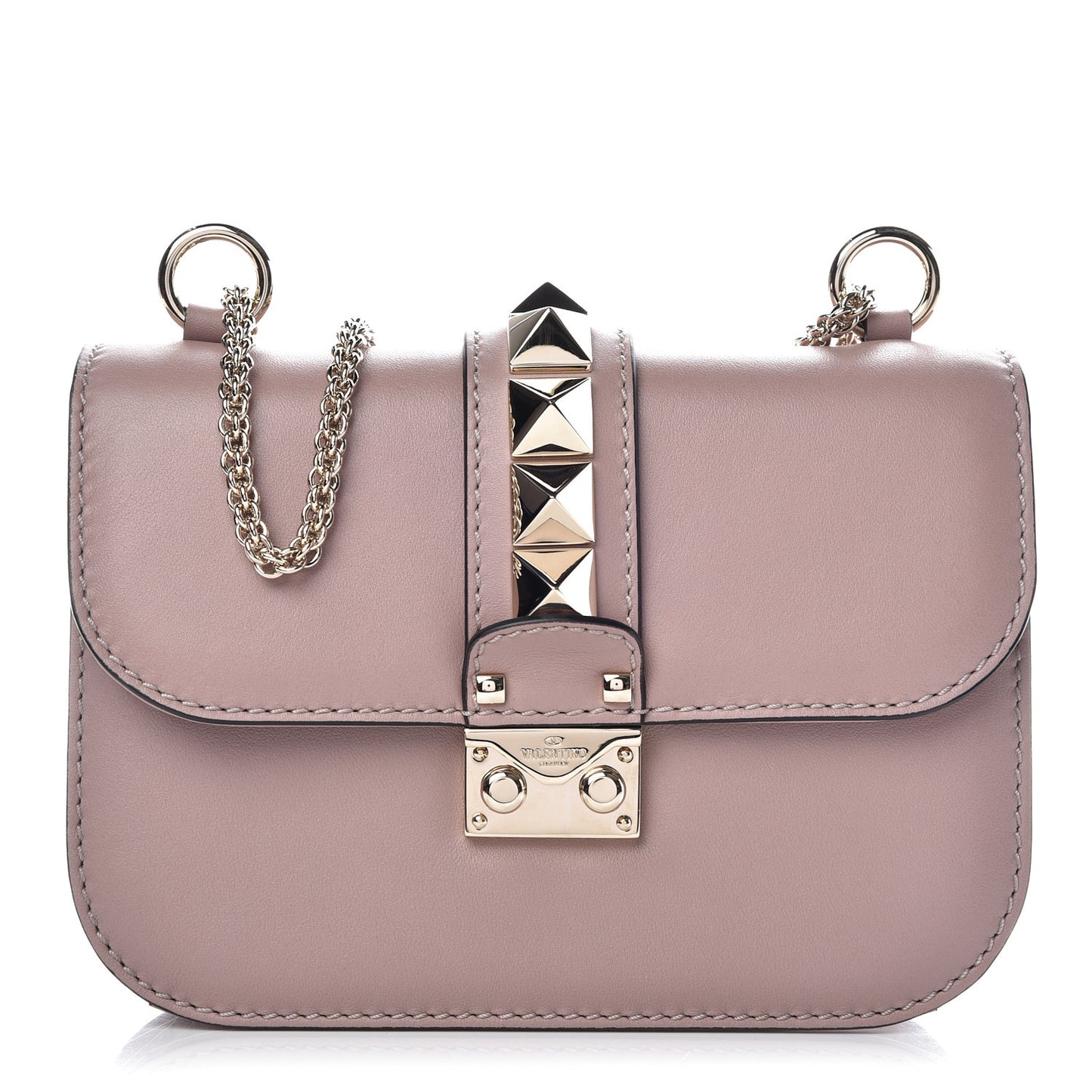 Vitello Small Glam Lock Rockstud Flap Poudre