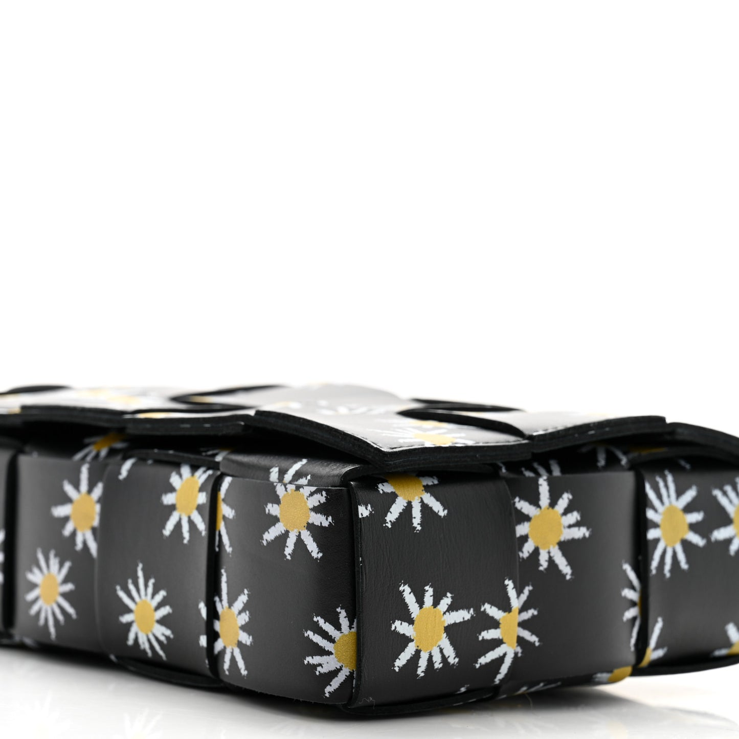 Calfskin Maxi Intreccio Daisy Print Small Cassette Crossbody Bag Black White Yellow