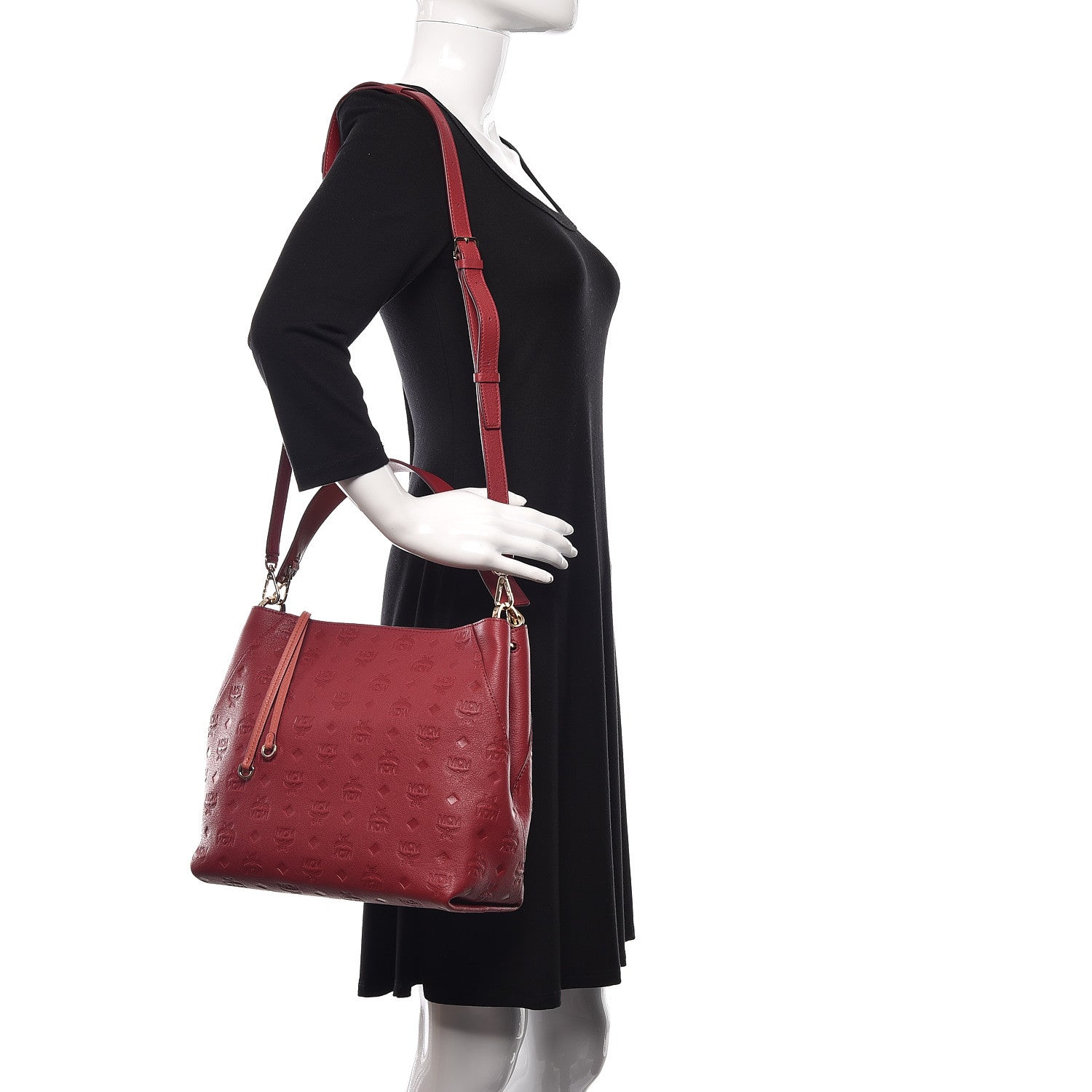 MCM Calfskin Ottomar Monogram Medium Klara Hobo Ruby Red 2 of 10