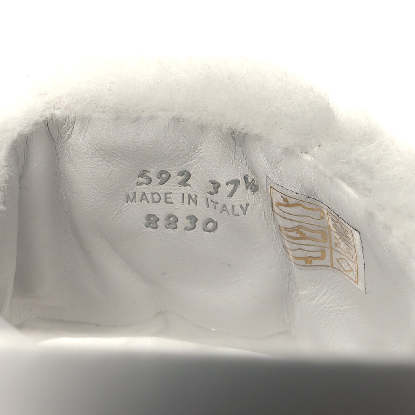 Shearling Metal Triangle Logo Lug Sole 20mm Slide Sandals 37.5 White