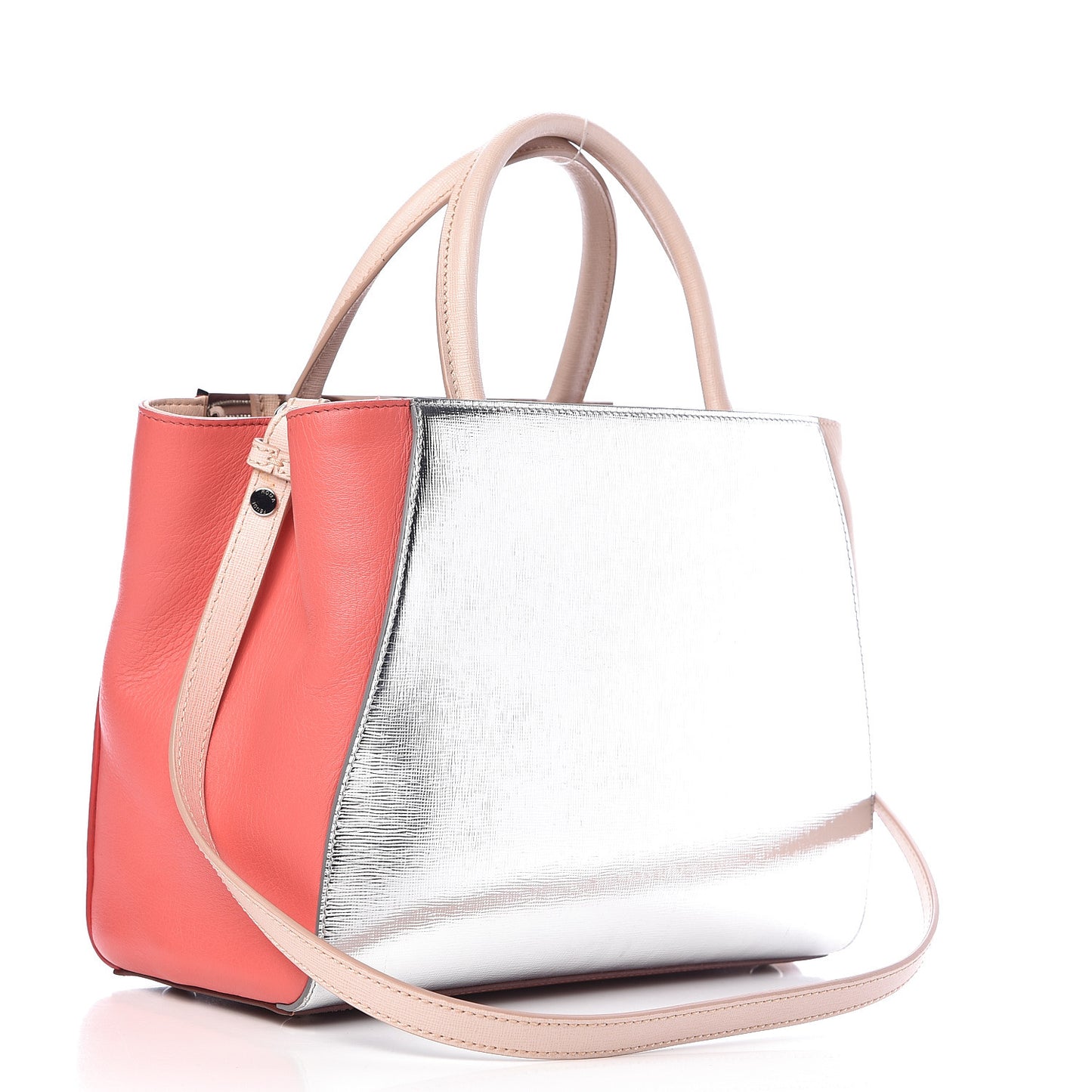 Vitello Elite Calfskin Colorblock Petite 2Jours Tote Argento Plaster