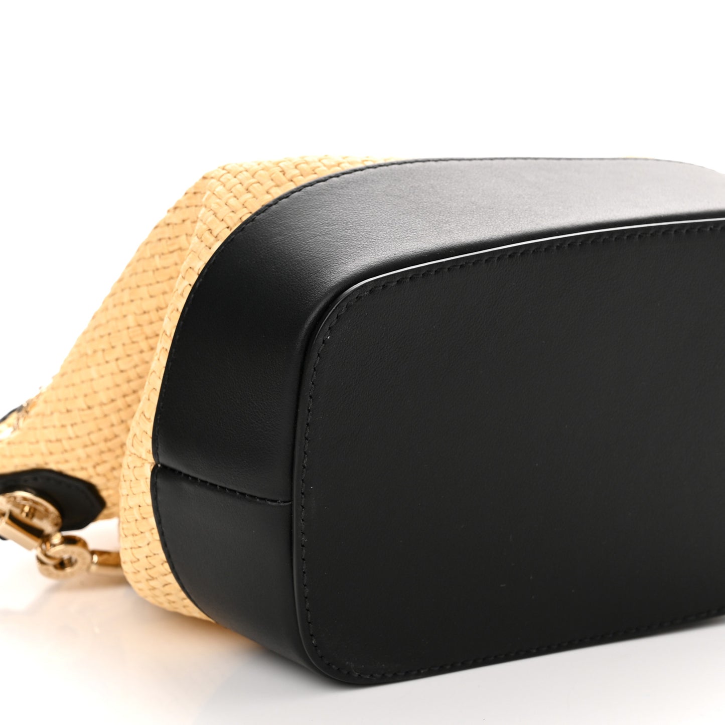 Woven Raffia Calfskin Serpenti Forever Bucket Bag Natural Black