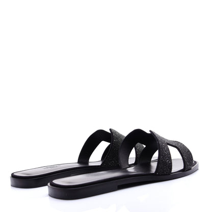 Hermes Suede Goatskin Crystal Powder Oran Sandals 40 Black 3 of 14