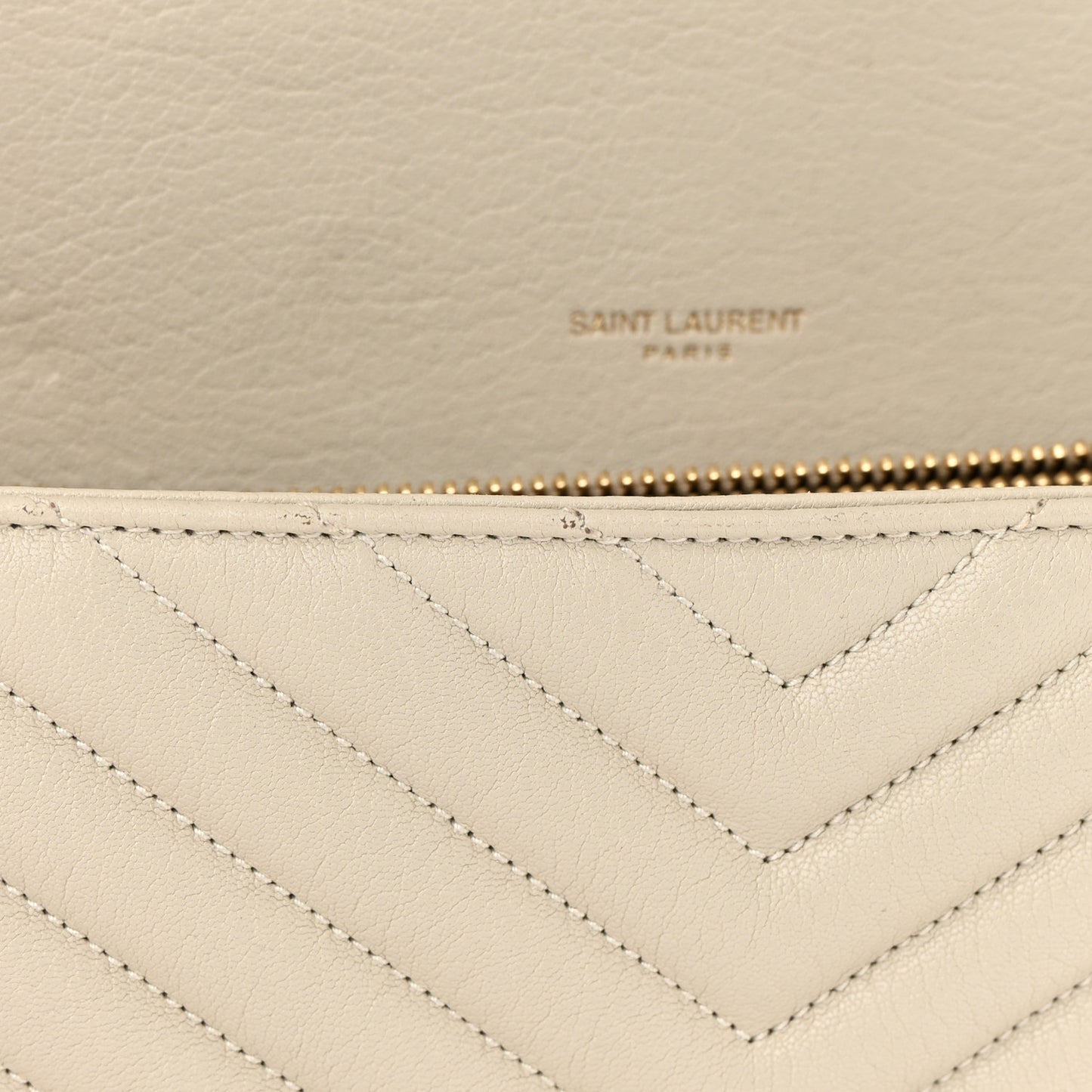 Sheepskin Matelasse Chevron Monogram Large College Satchel Cream Soft