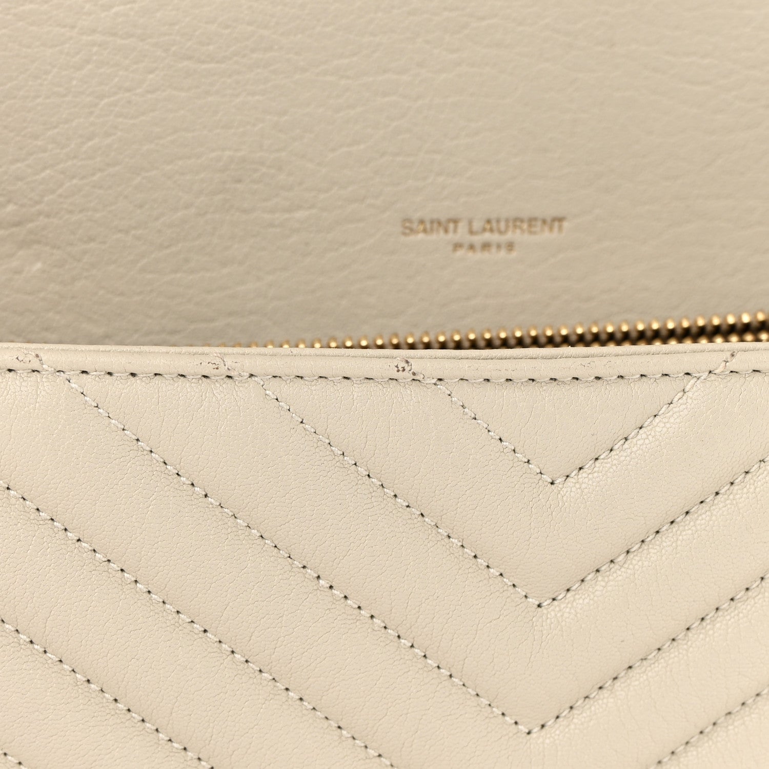 Saint Laurent Sheepskin Matelasse Chevron Monogram Large College Satchel Cream Soft 14 of 18