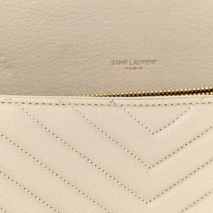 Saint Laurent Sheepskin Matelasse Chevron Monogram Large College Satchel Cream Soft 14 of 18