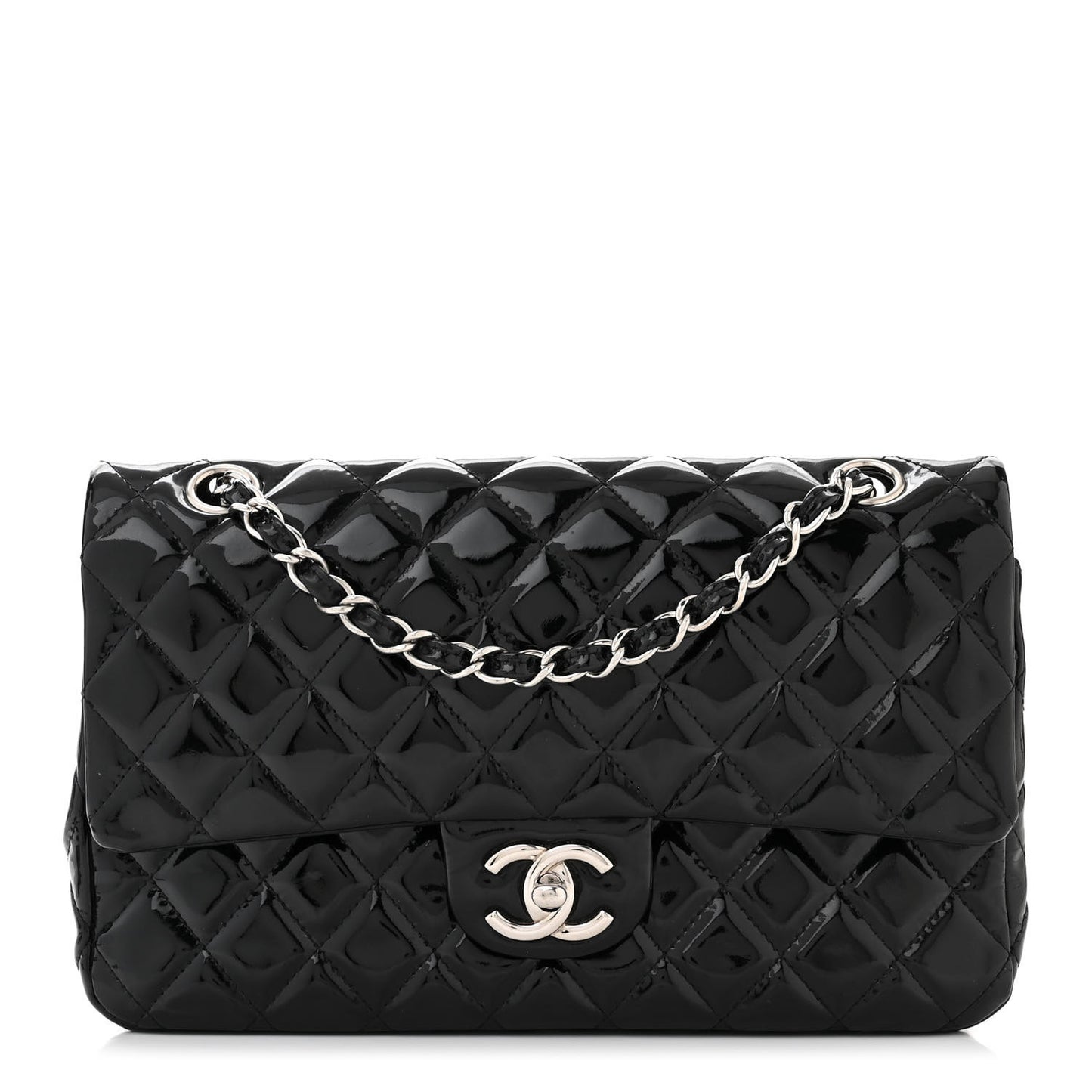 Patent Quilted Medium Double Flap Black