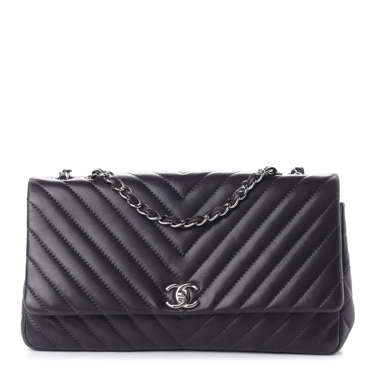Chanel Lambskin Chevron Quilted Large Surpique Flap Dark Grey 1 of 11