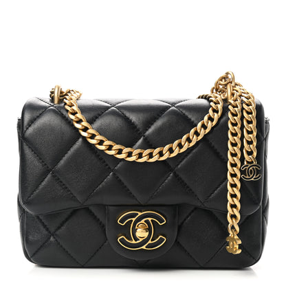 Chanel Lambskin Enamel Quilted Mini Pending CC Square Flap Black 1 of 11