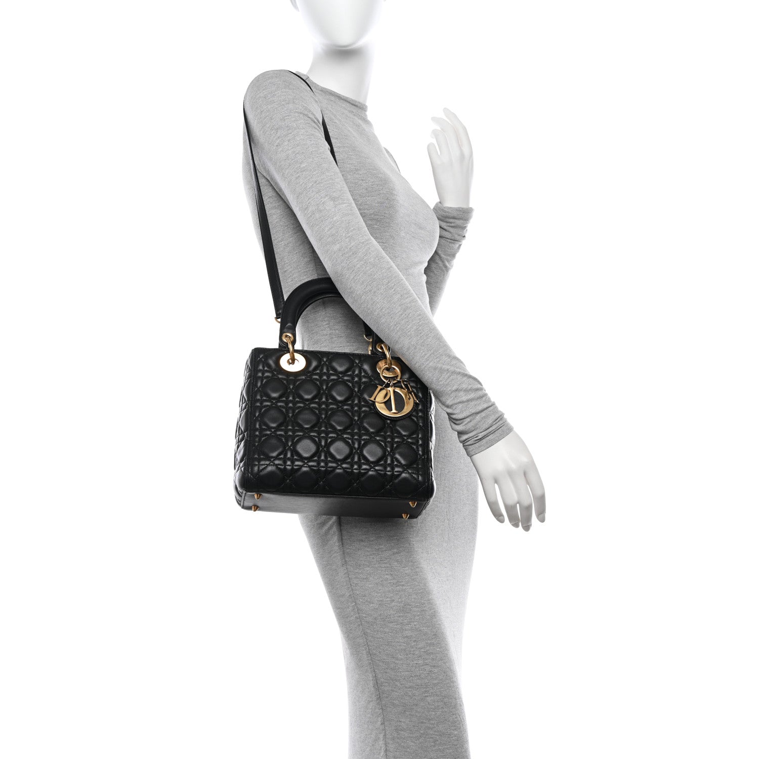 Christian Dior Lambskin Cannage Medium Lady Dior Black 2 of 11