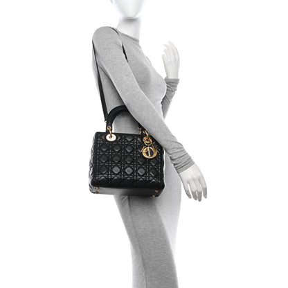Christian Dior Lambskin Cannage Medium Lady Dior Black 2 of 11