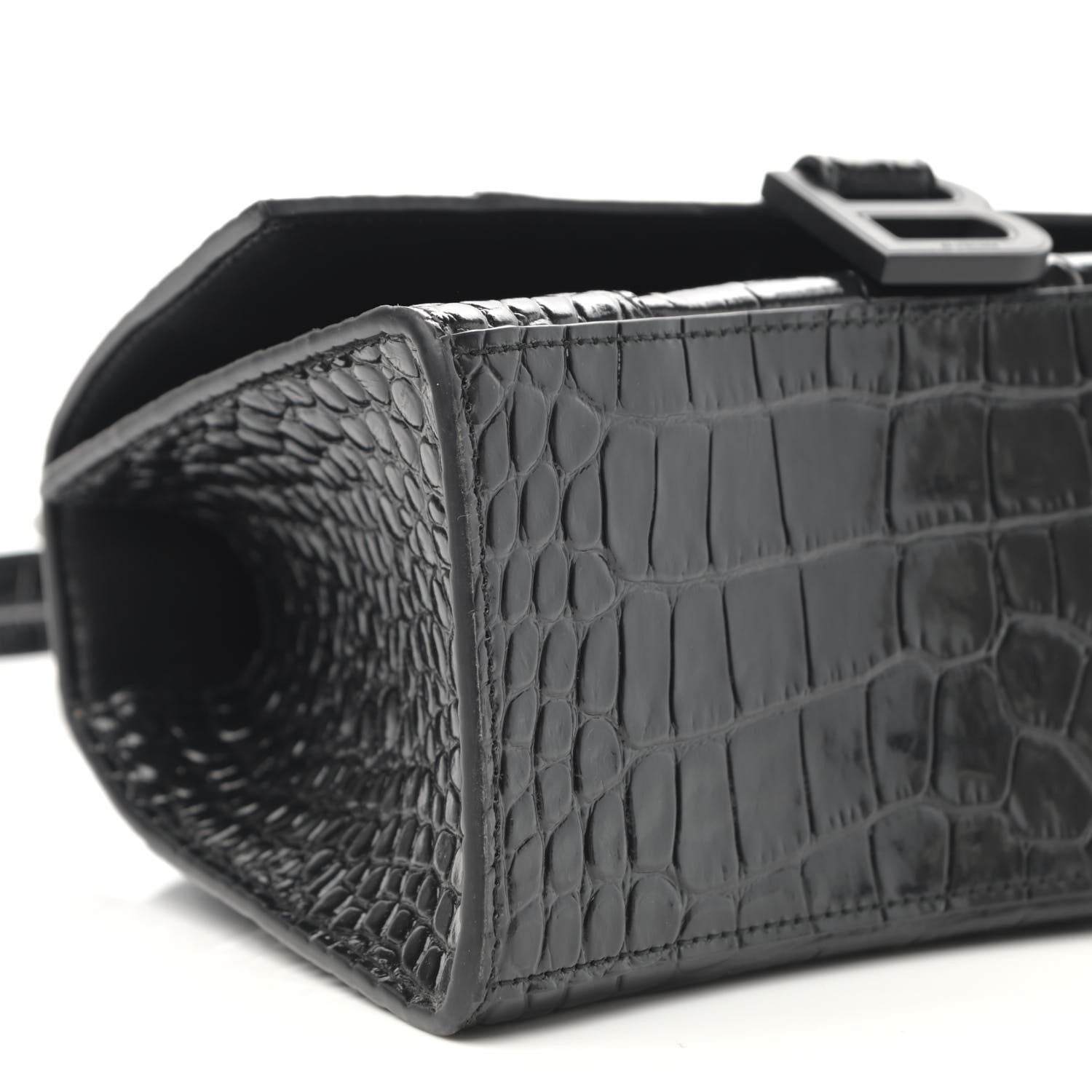 Balenciaga Shiny Calfskin Monochrome Crocodile Embossed Small Hourglass Top Handle Bag Black 10 of 13