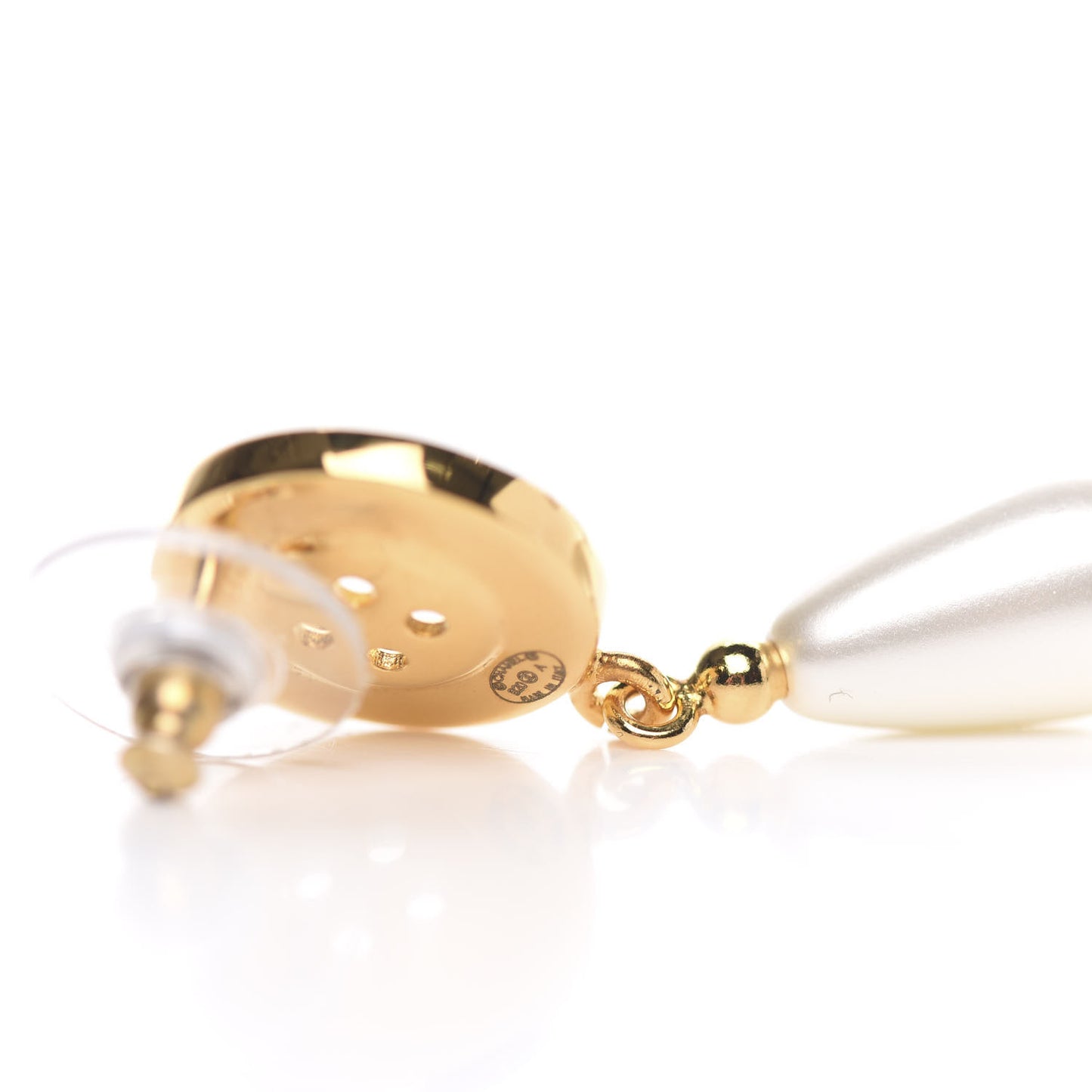 Metal Pearl Paris Button Drop Earrings Gold