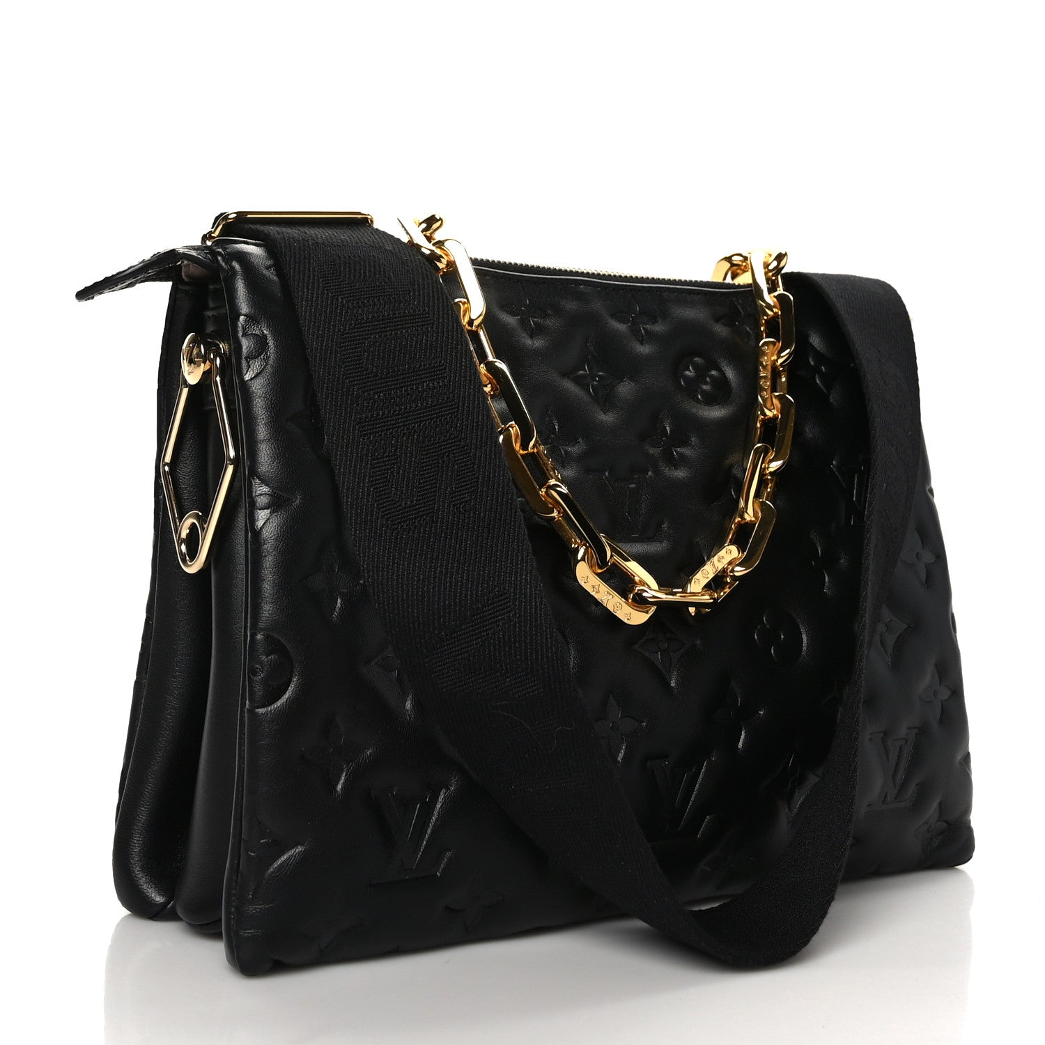 Louis Vuitton Lambskin Embossed Monogram Coussin PM Black 3 of 9