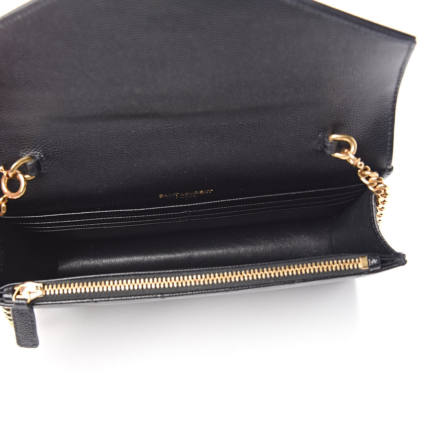 Grain De Poudre Matelasse Chevron Monogram Envelope Chain Wallet Black