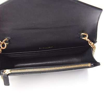Saint Laurent Grain De Poudre Matelasse Chevron Monogram Envelope Chain Wallet Black 5 of 11