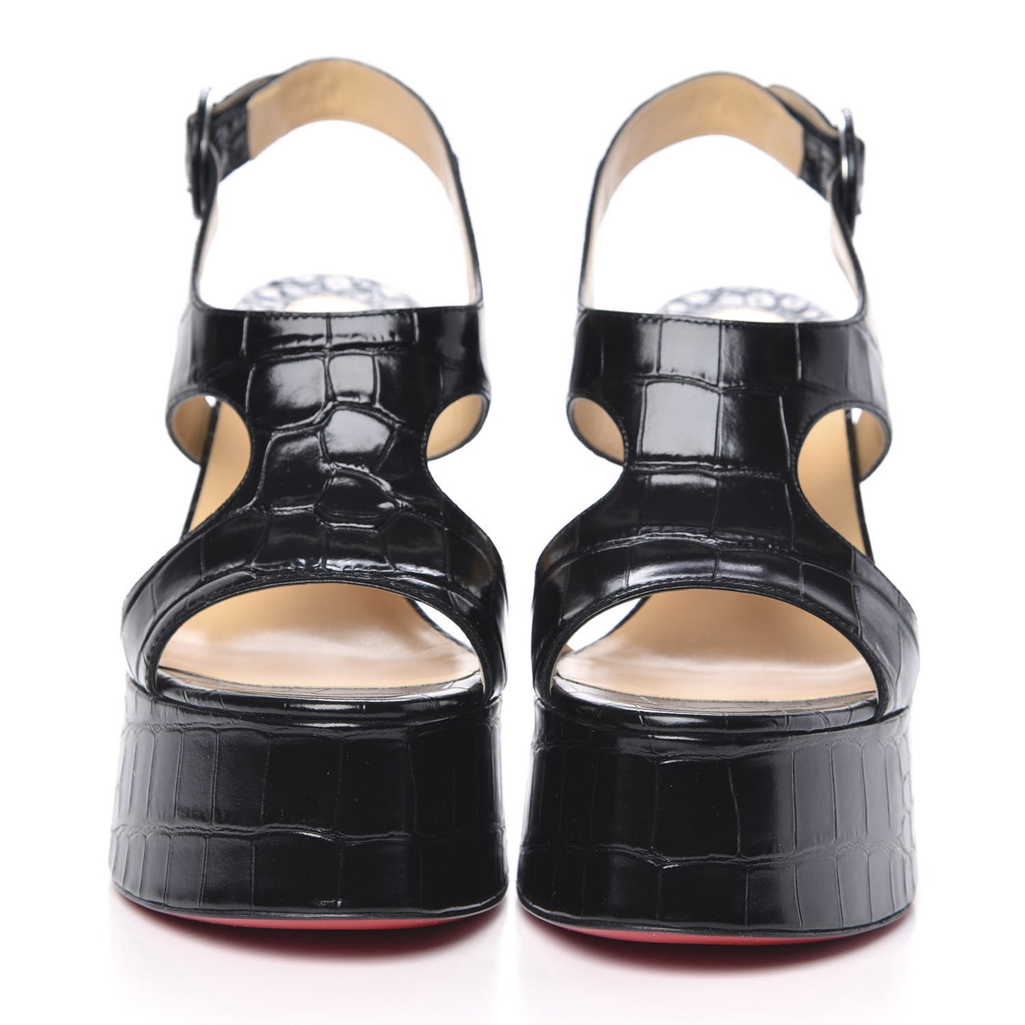 Calfskin Crocodile Embossed Foolish Platform Sandals 38.5 Black