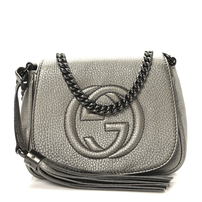 Gucci Metallic Pebbled Calfskin Small Soho Flap Crossbody Sasso 1 of 9