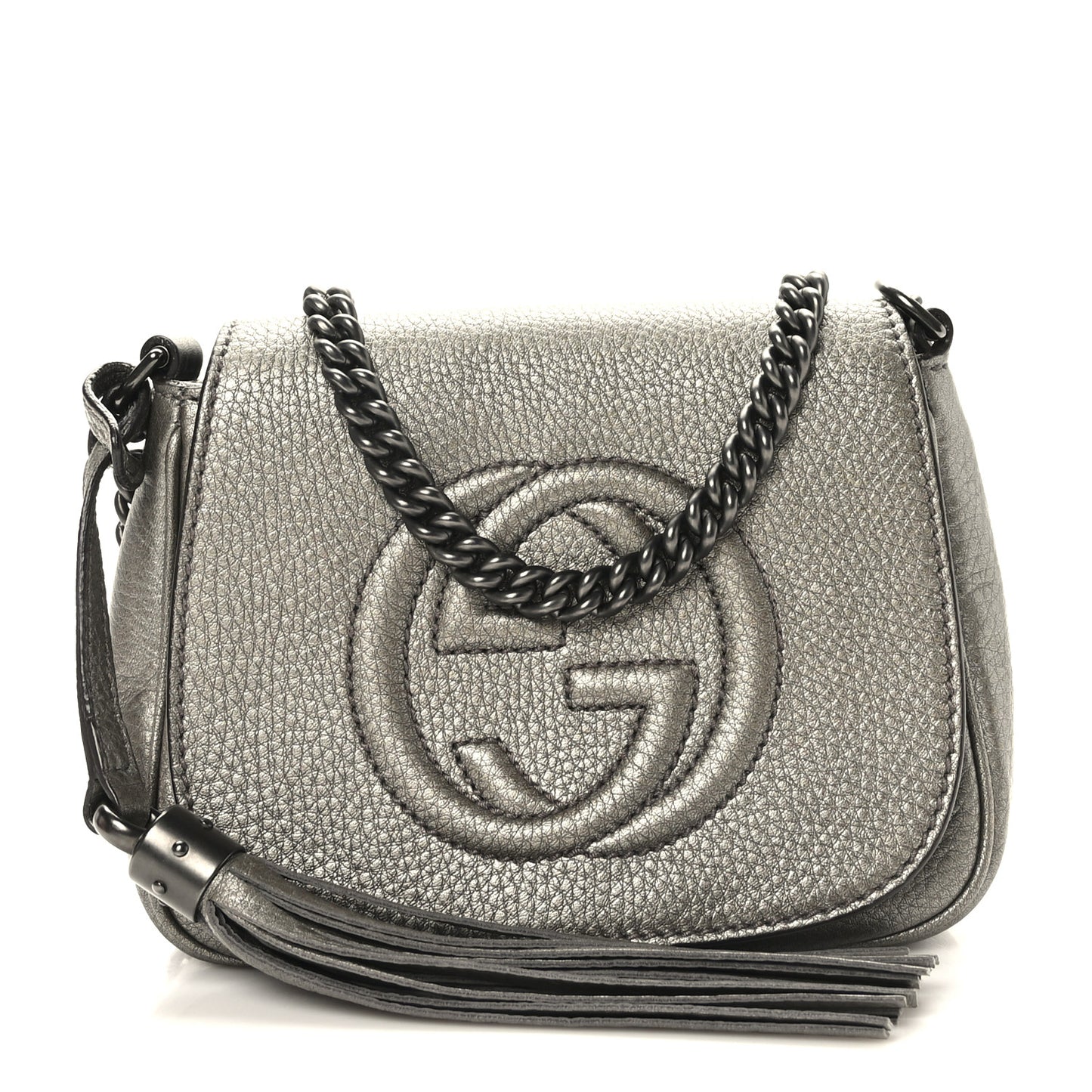 Metallic Pebbled Calfskin Small Soho Flap Crossbody Sasso