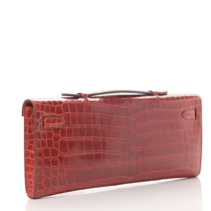 Hermes Shiny Porosus Crocodile Kelly Cut Pochette Sanguine 3 of 30