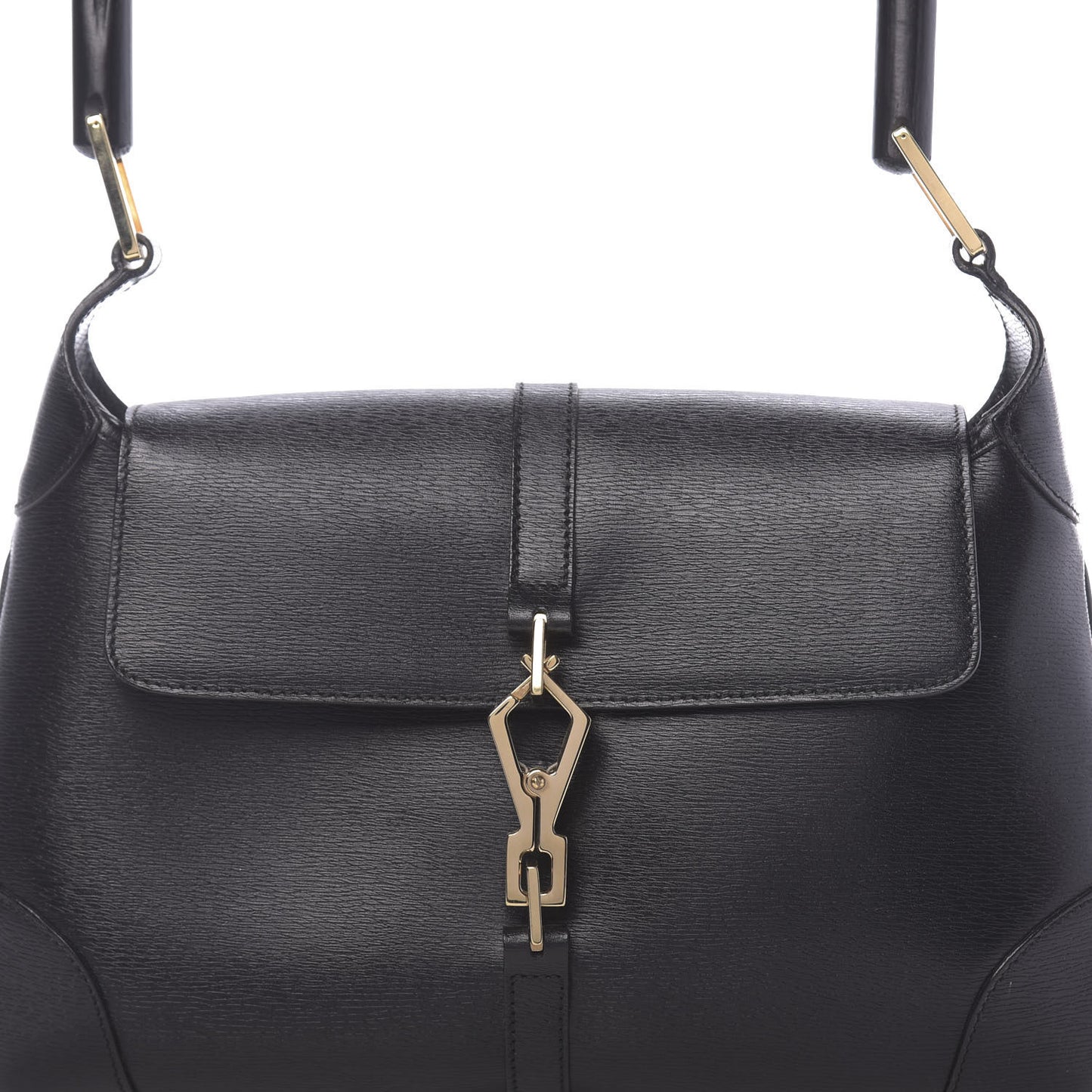 Calfskin Bamboo Handle Jackie O Hobo Black