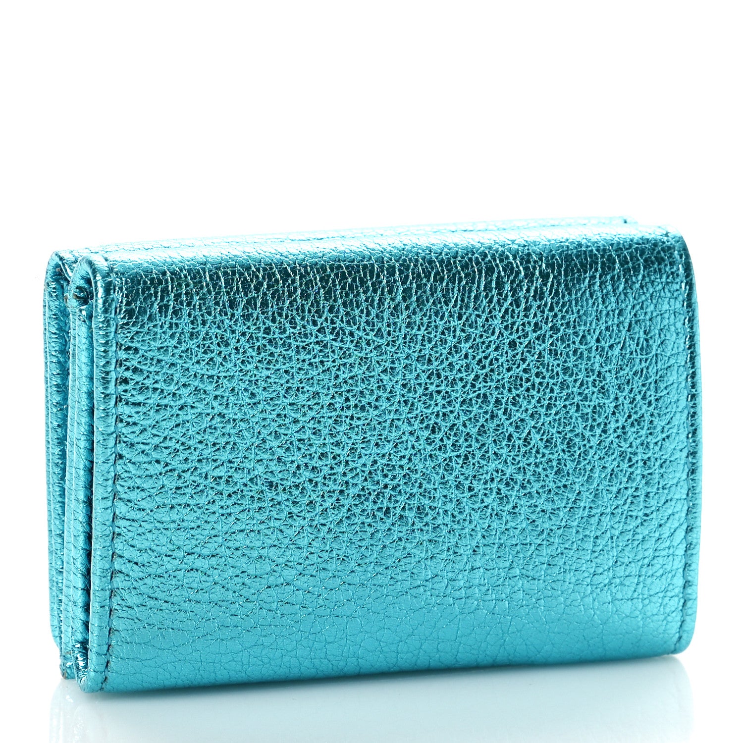 Balenciaga Metallic Goatskin Logo Mini Everyday Wallet Turquoise Black 3 of 9