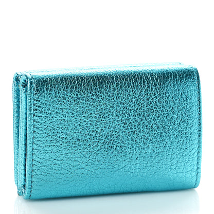 Balenciaga Metallic Goatskin Logo Mini Everyday Wallet Turquoise Black 3 of 9