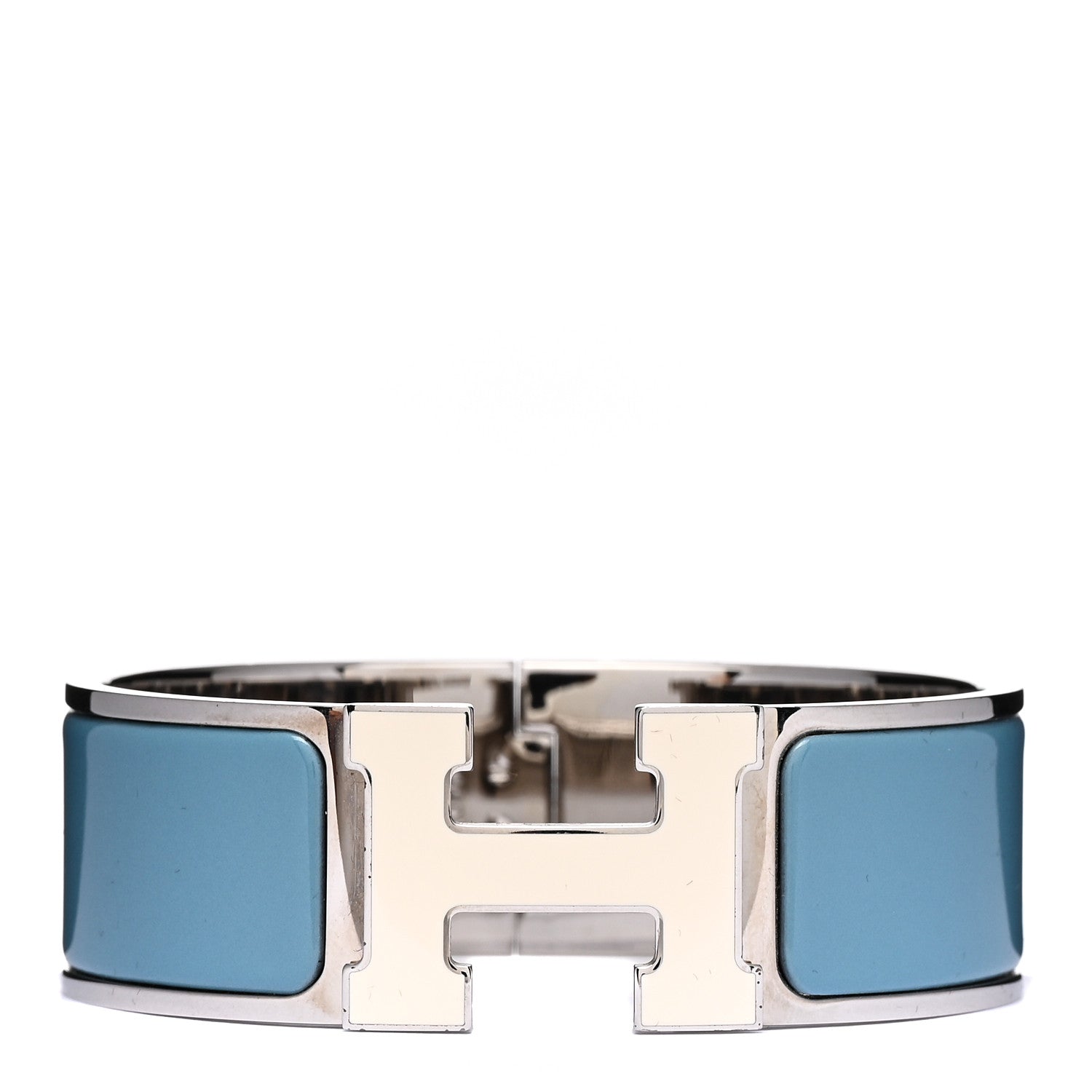 Hermes Enamel Wide Clic Clac H Bracelet Blue Jean White 1 of 3
