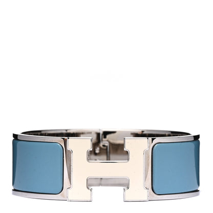 Hermes Enamel Wide Clic Clac H Bracelet Blue Jean White 1 of 3