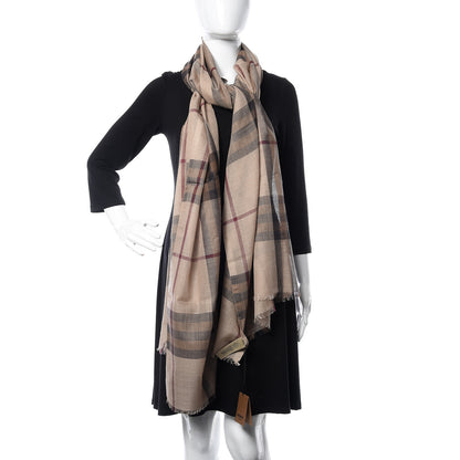 Burberry Wool Silk Gauze Giant Check Scarf Camel 2 of 4