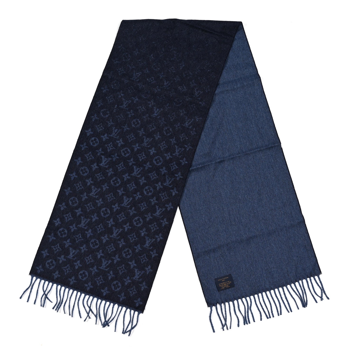 Louis Vuitton Cashmere Wool Monogram Gradient Scarf Navy 2 of 3