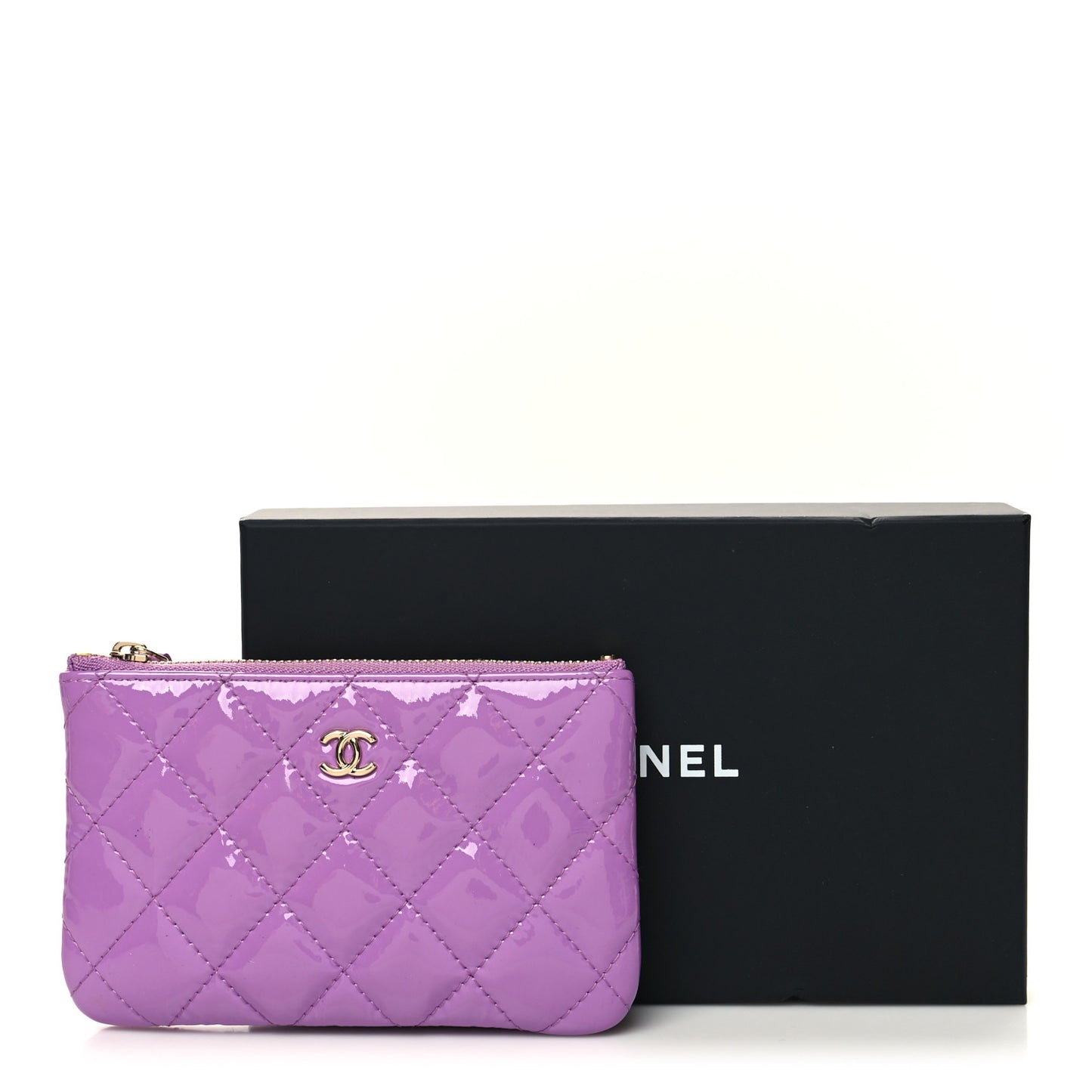 Patent Quilted Small Cosmetic Case Purple