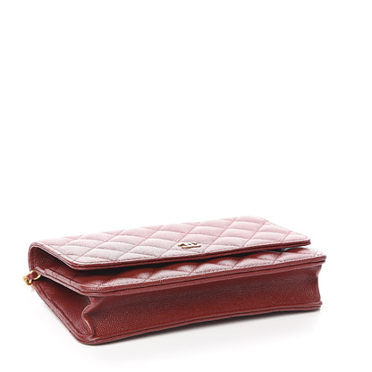 Chanel Iridescent Caviar Quilted Wallet On Chain WOC Burgundy 3 of 12
