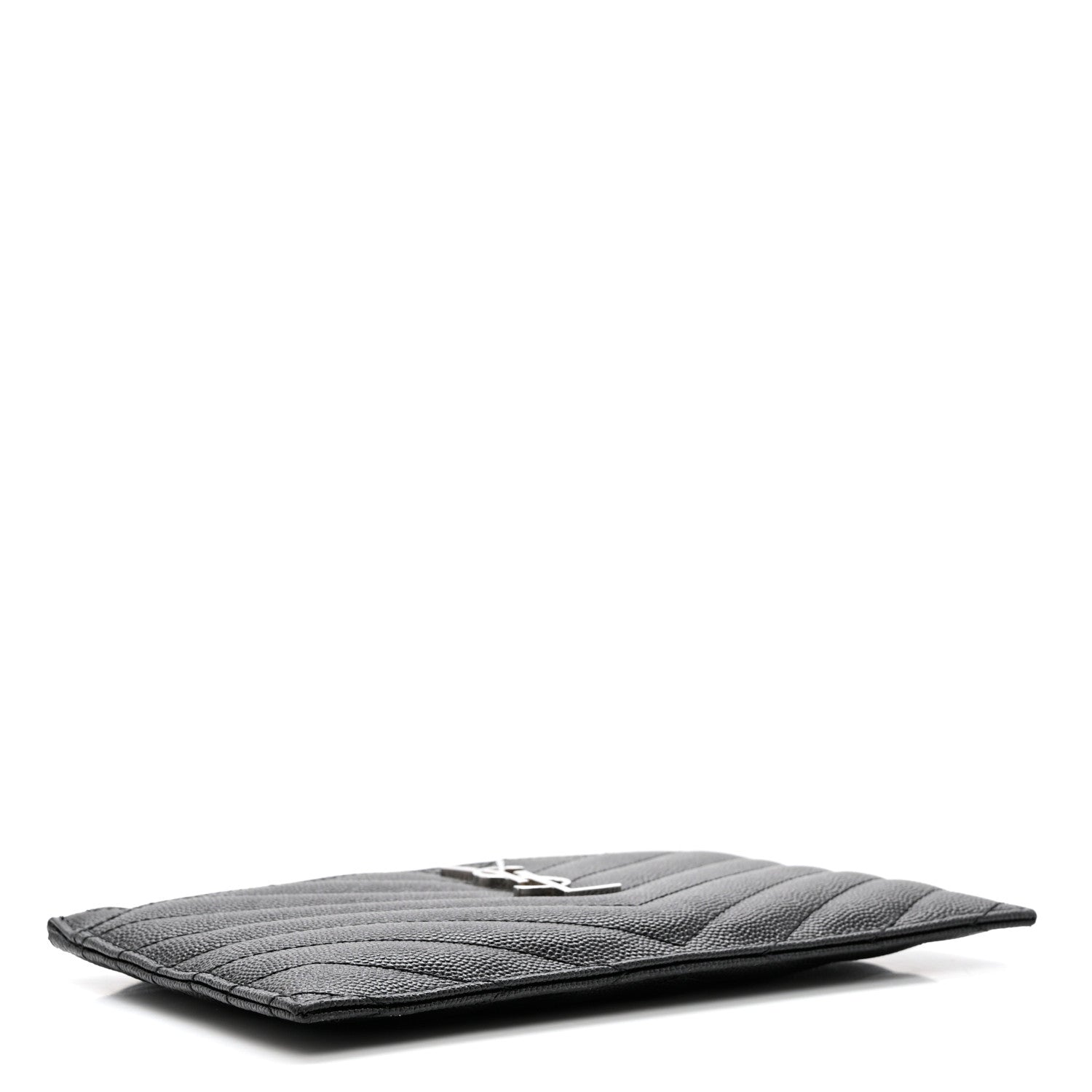 Saint Laurent Grain De Poudre Chevron Monogram Bill Pouch Black 4 of 7
