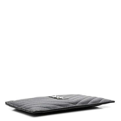 Saint Laurent Grain De Poudre Chevron Monogram Bill Pouch Black 4 of 7