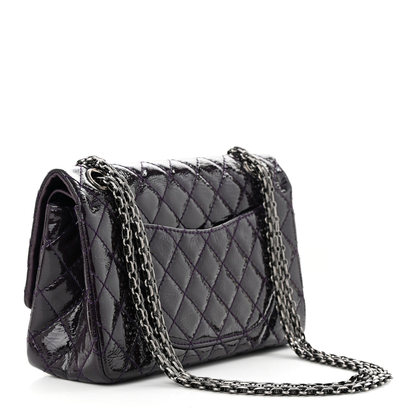 Distressed Patent Quilted 2.55 Reissue 225 Flap Purple