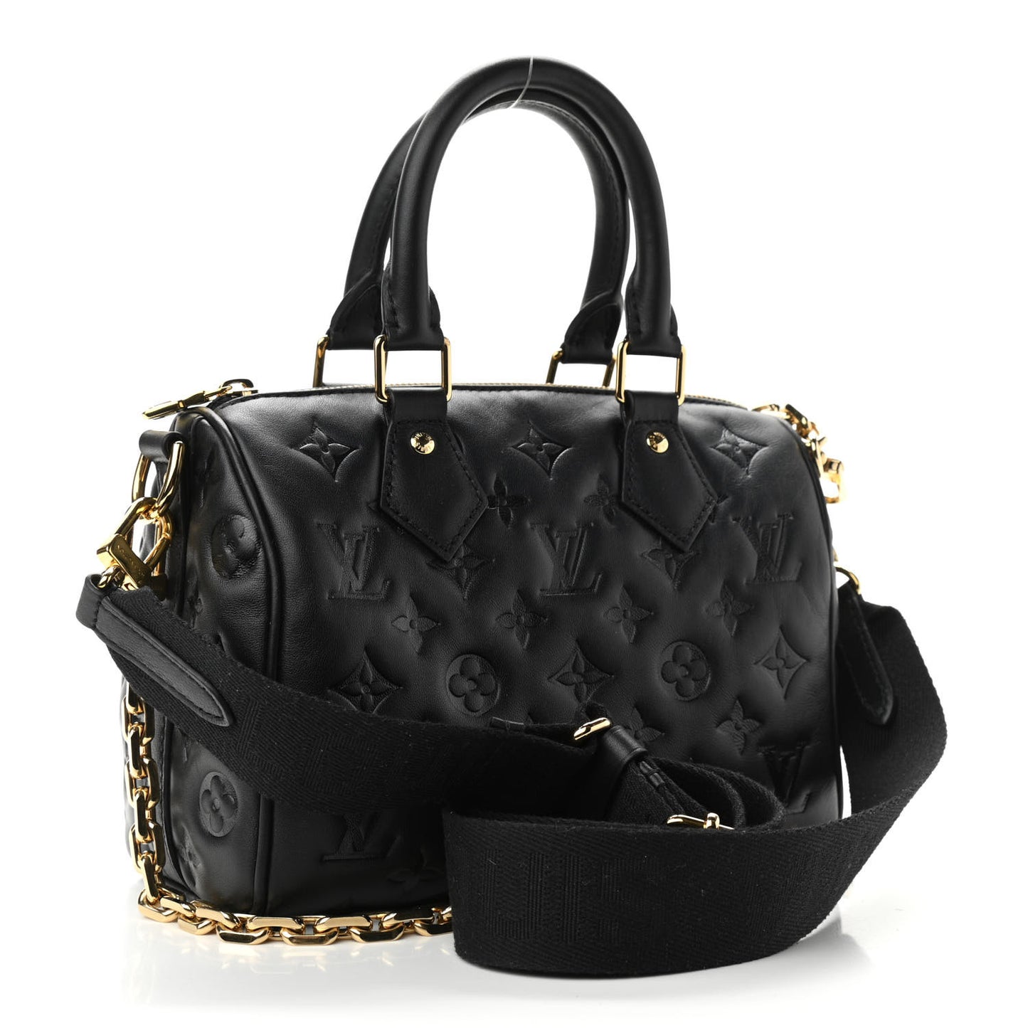 Lambskin Embossed Monogram Speedy 22 Bandouliere Black