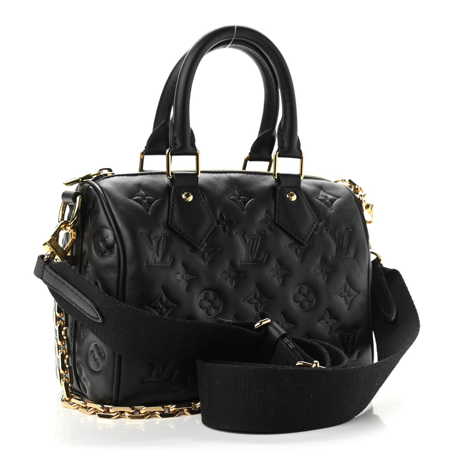 Louis Vuitton Lambskin Embossed Monogram Speedy 22 Bandouliere Black 3 of 9