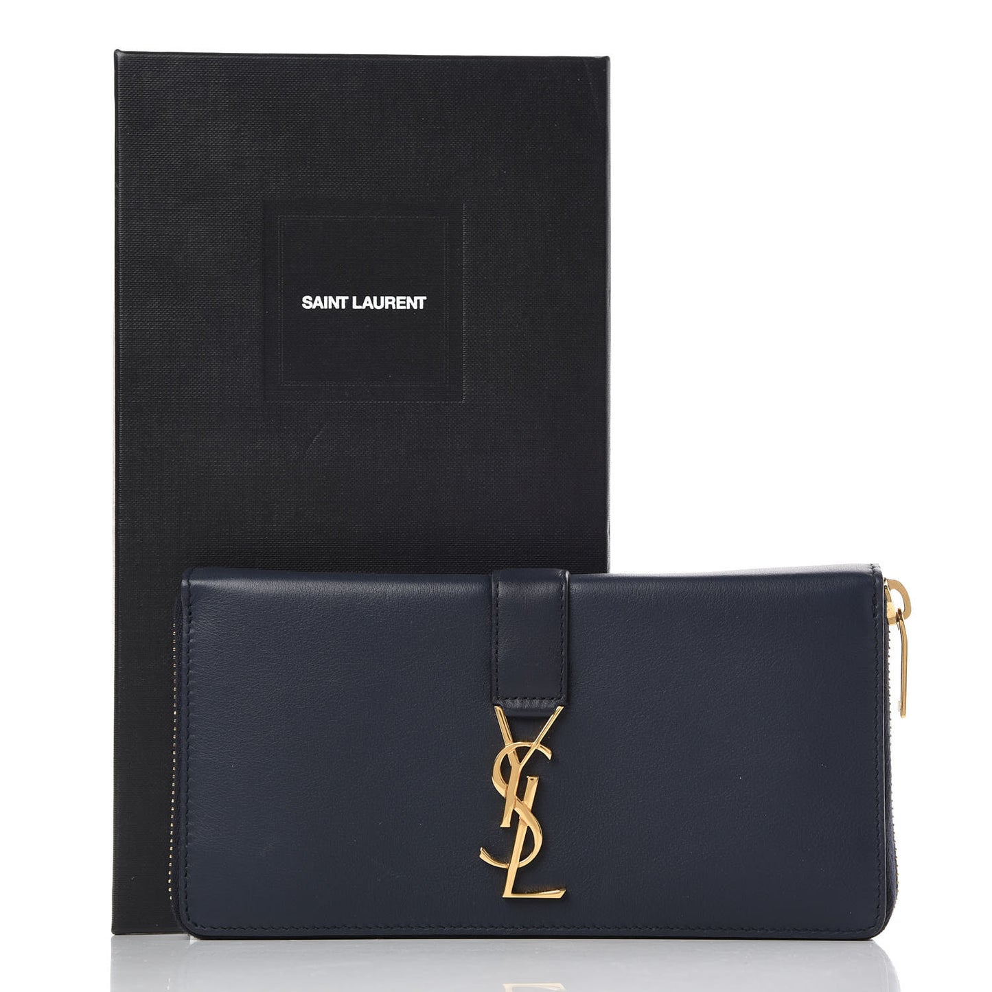 Calfskin Monogram Zip Around Wallet Deep Marine