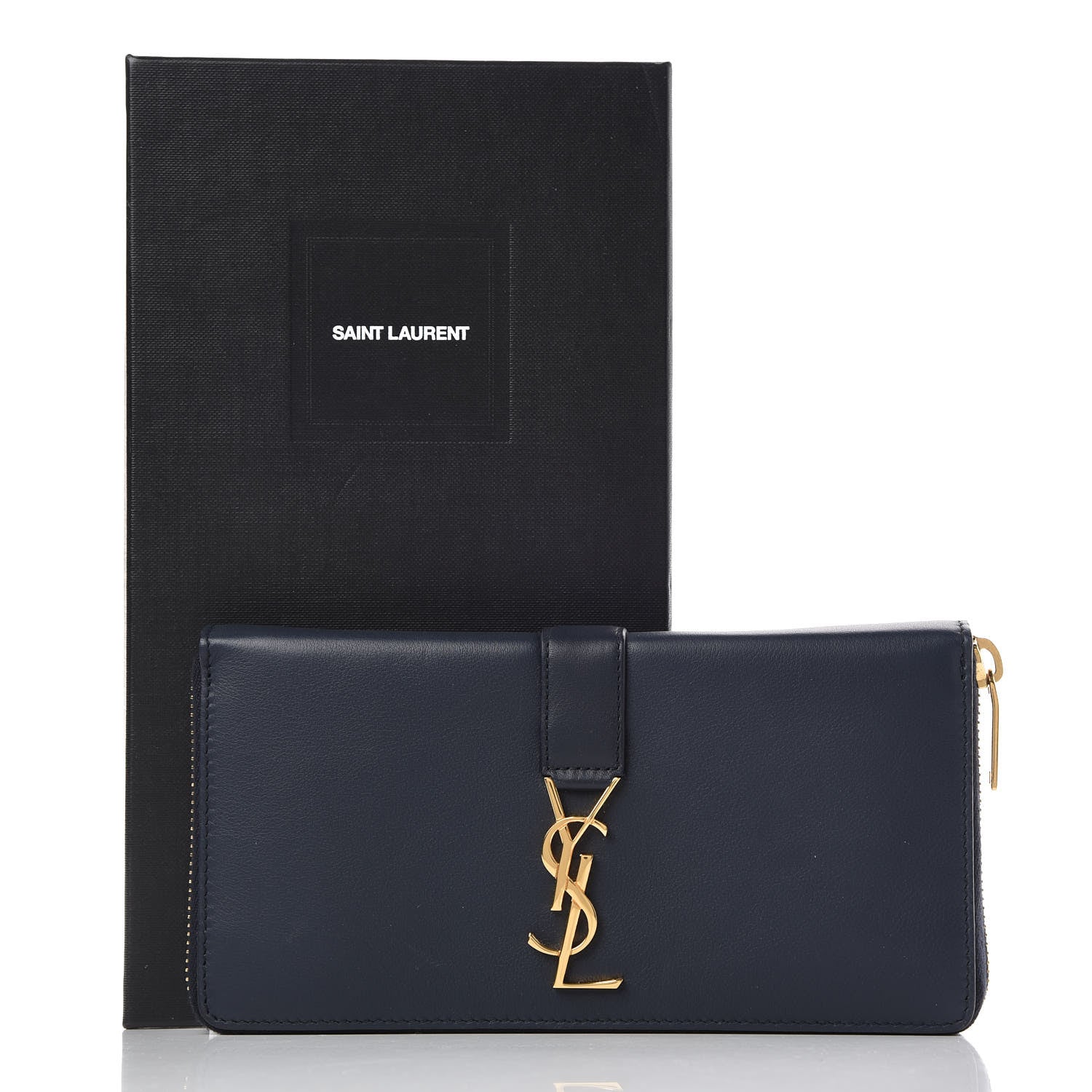 Saint Laurent Calfskin Monogram Zip Around Wallet Deep Marine 10 of 10