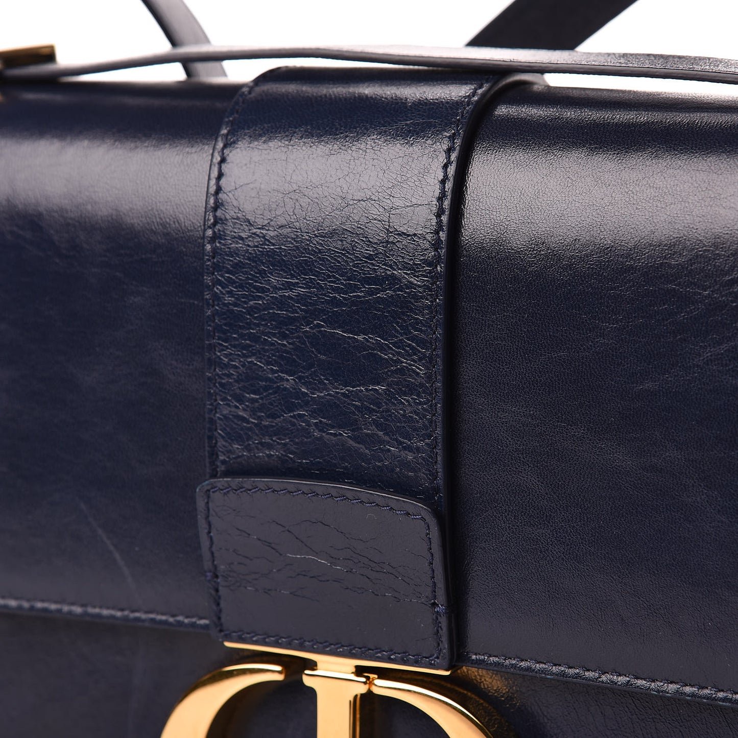 Shiny Crinkled Lambskin 30 Montaigne Flap Bag Indigo