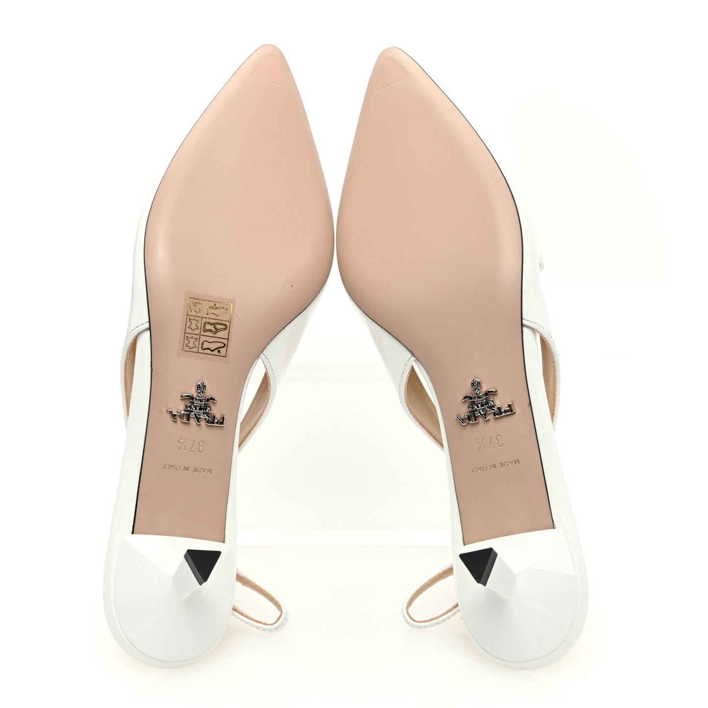 Patent Triangle Logo Pointed Toe 45mm Slingback Pumps 37.5 White