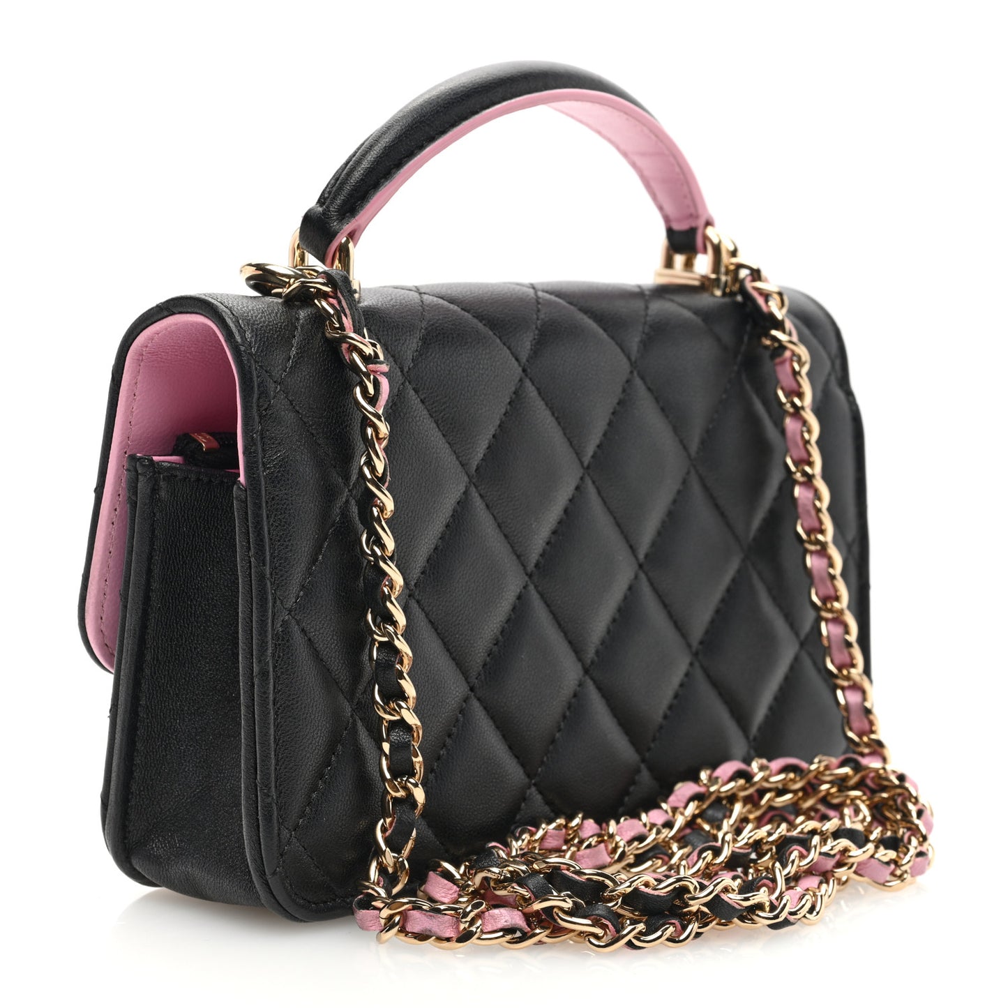 Lambskin Quilted Flap Phone Holder With Chain Black Lilac