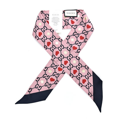 Gucci Silk Twill Big Dimmy Neck Bow Scarf Pink Blue 1 of 2